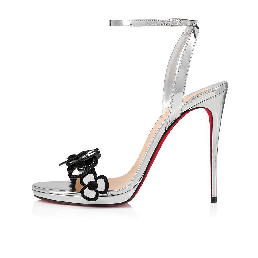 Women's Christian Louboutin Pansy Queen 120mm Specchio Sandals - Silver [2571-490]